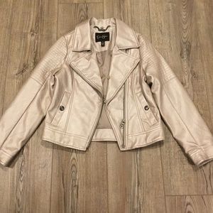 Jessica Simpson faux leather girls moto jacket. Size 8. Color taupe.